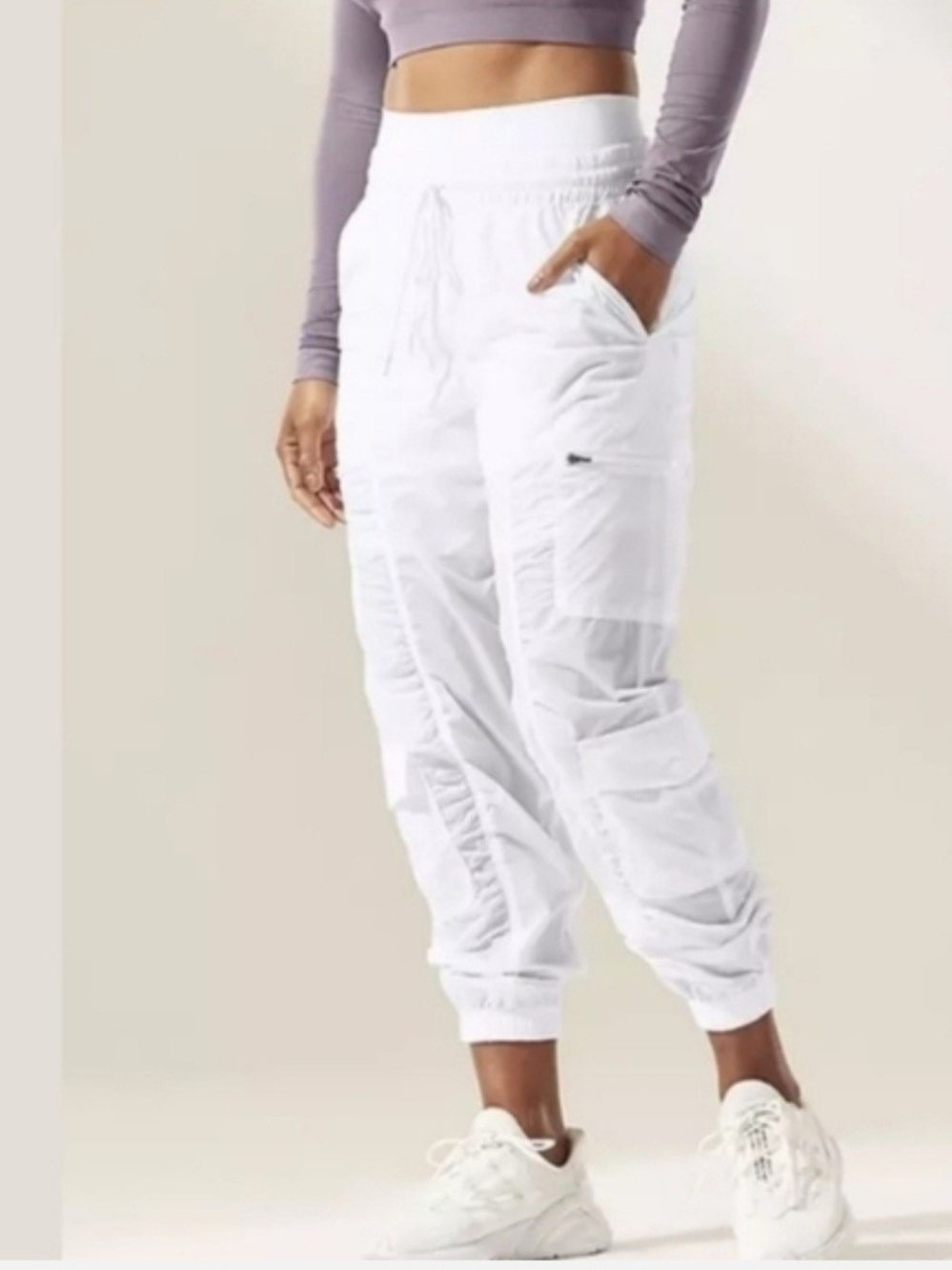 Athleta White Cargo Jogger Pants with Drawstring Waist